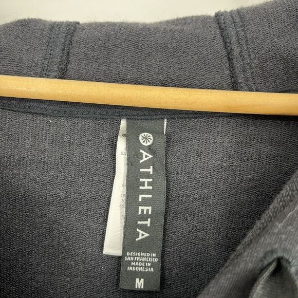 Athleta Cabana Tunic Size Medium Black Short Sleeve Relaxed Pullover Hoodie Knit - Picture 4 of 8